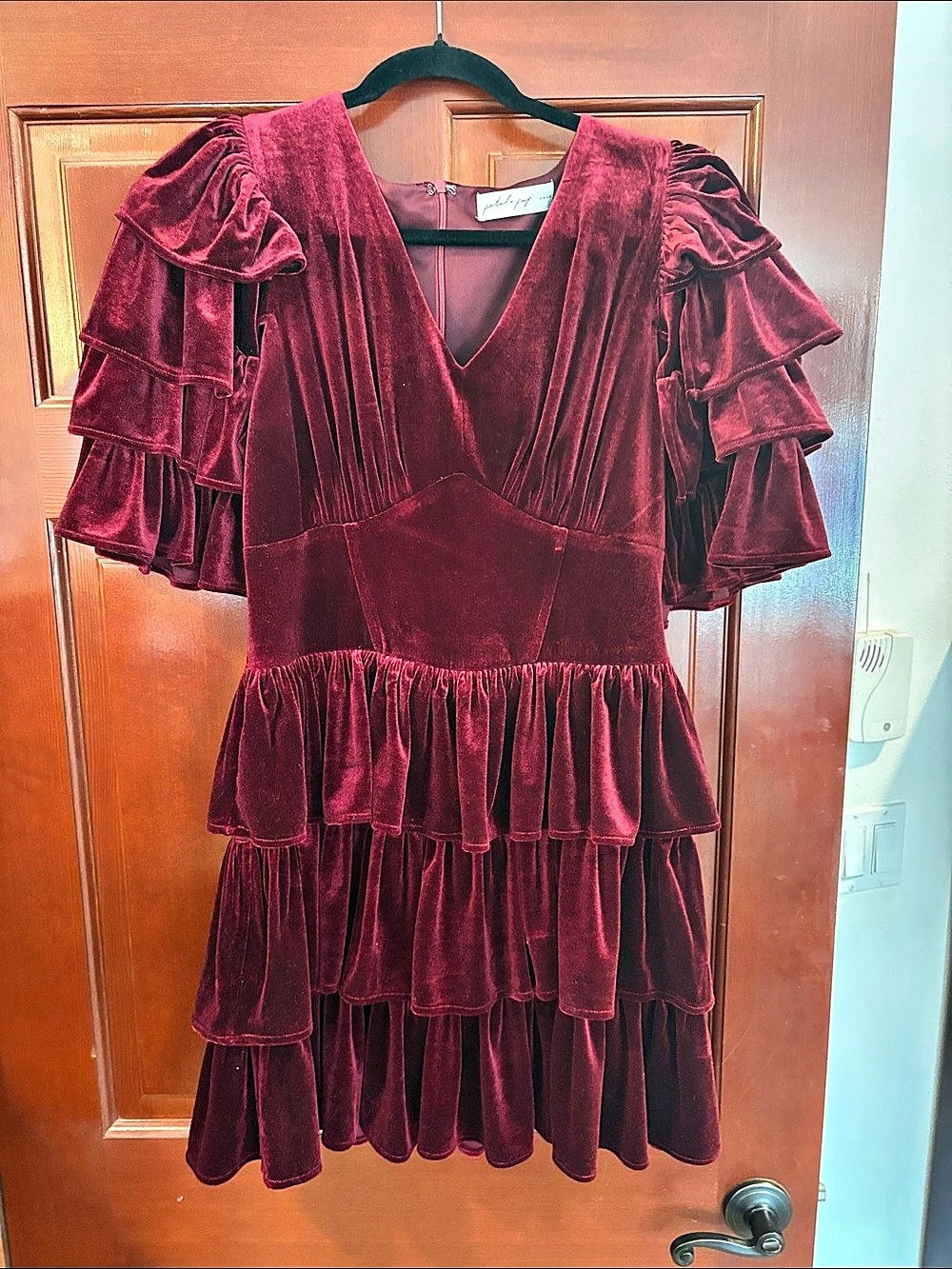 Petal & Pup Agnes Mini Dress Velvet Ruffle Tiered Red